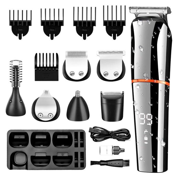 Tondeuse multifonctionTondeuse 6-en-1pour Cheveux/Corps/Nez/Barbe/Moustache/ContoursUSB 99Min DautonomieÉtanche IPX6Homme