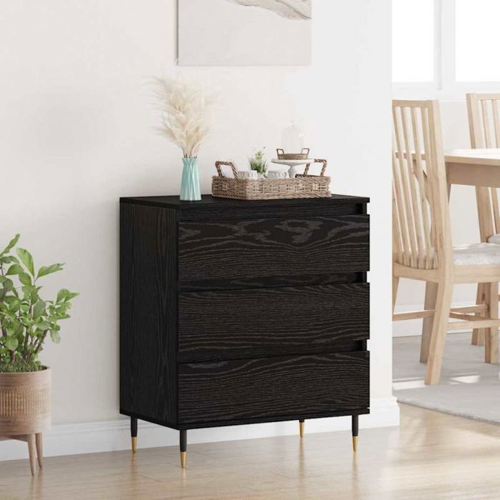VIDAXL Buffet bas contemporain noir chêne 60 x 35 x 70 cm – Bois dingénierie tiroirs pieds métal