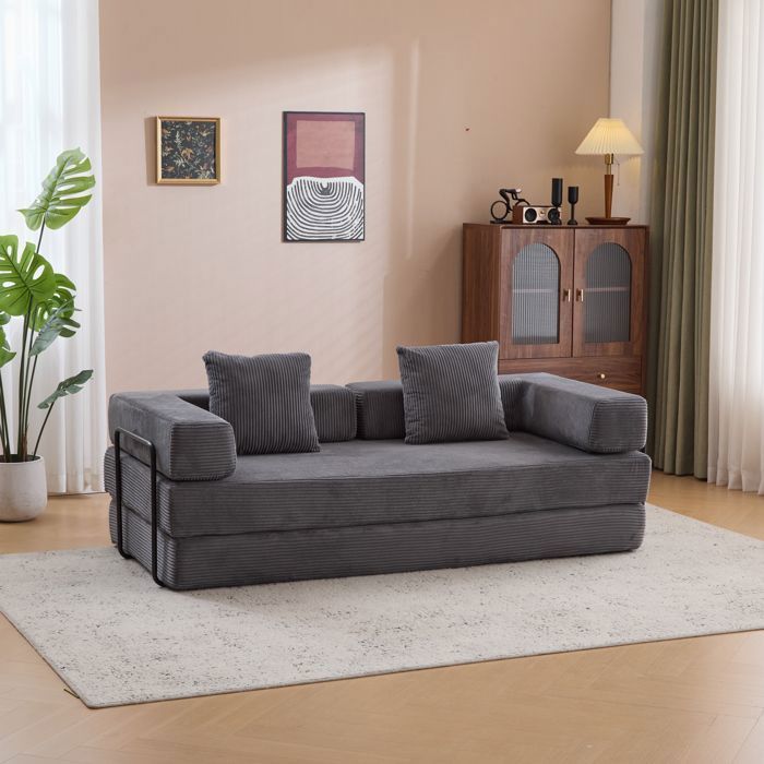 Canapé Convertible 4-en-1 Pliable – Velours Côtelé Mousse Mémoire – Sans Montage Livré Prêt à lEmploi