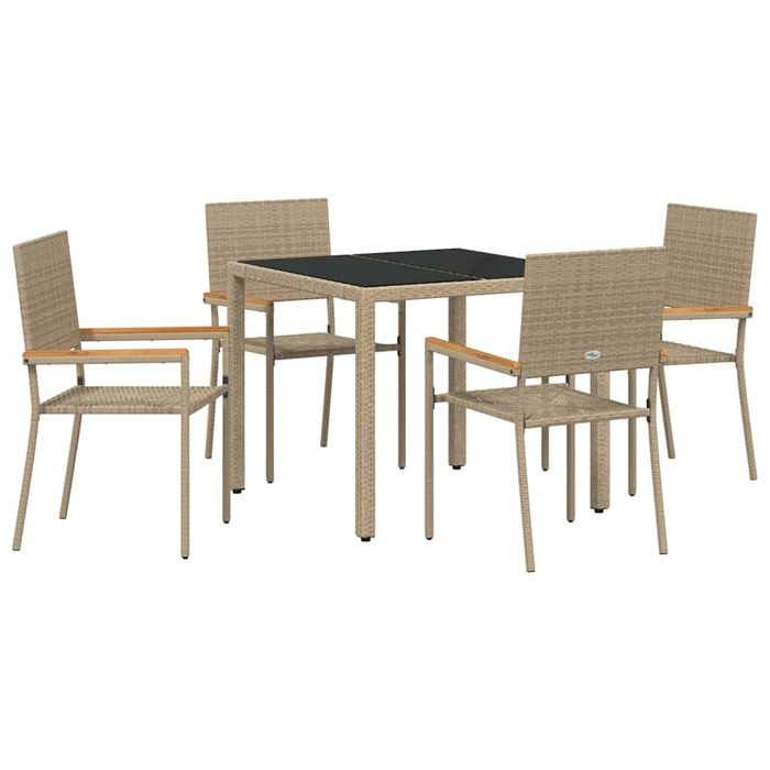 STAR SALE® Ensemble Table avec chaises jardin (5 pcs) - ANTI-UV - Beige polyrotin 90x90x75 cm T76