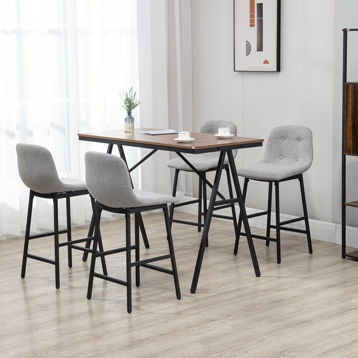 Ensemble table de bar - AKOZON - 120x60x91 cm - 5 pièces - 4 tabourets pivotants - Structure acier gris