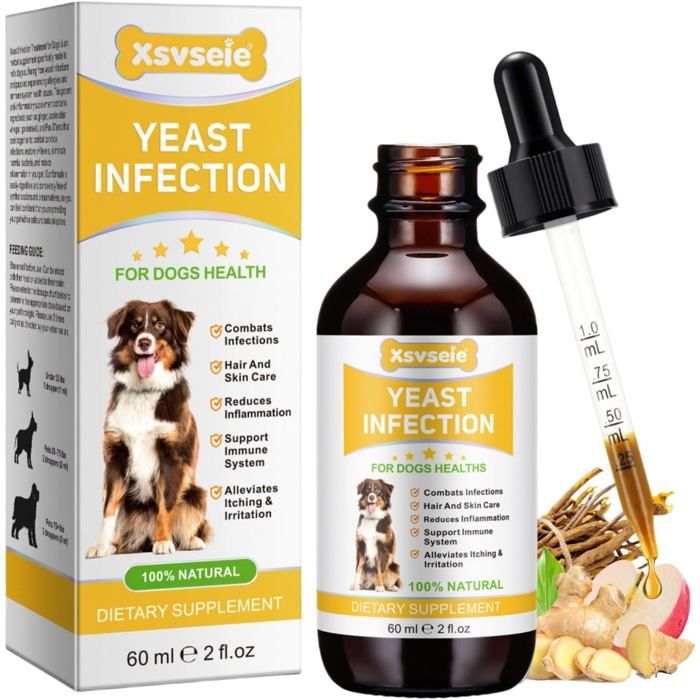 Traitement Naturel des Infections à Levures pour Chien-Soulage OtitesDémangeaisons Cutanées et RougeursRenforce lImmunité60mL