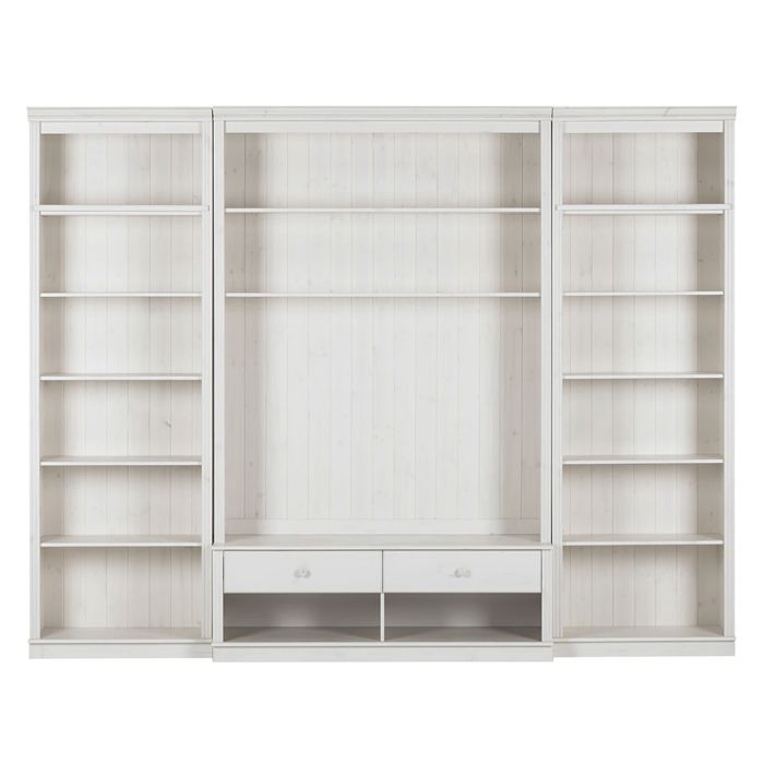 Anita-meuble Mural 1 Avec 2 Bibliothèques Et 1 Meuble Bas En Pin Blanc