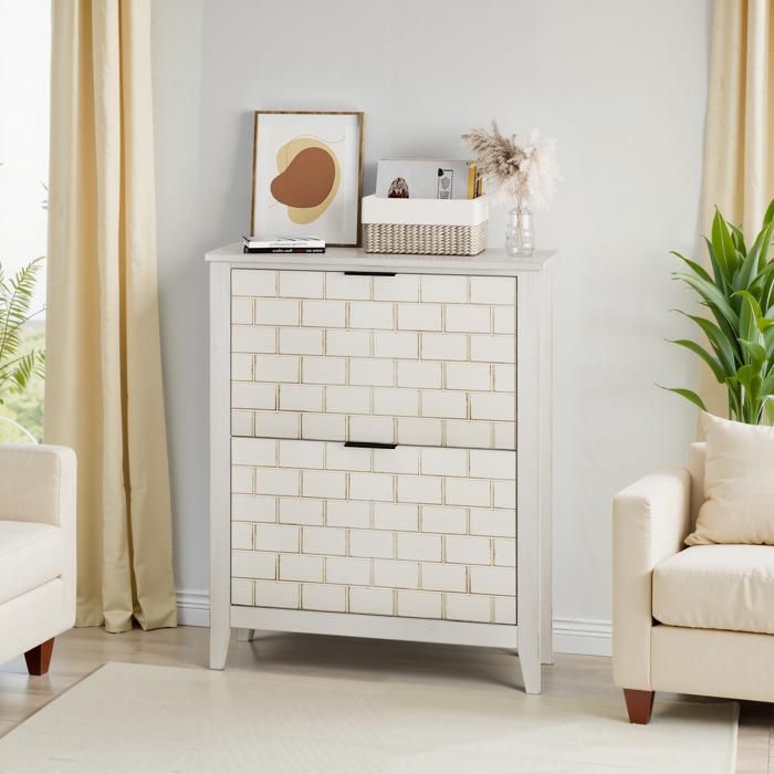 Meuble à Chaussures - BELLEMAVE - 2 Portes Rabattables - Armoire à Chaussure - Style Vintage Fermier - 80x24 1x97 4cm -Blanc Vintage