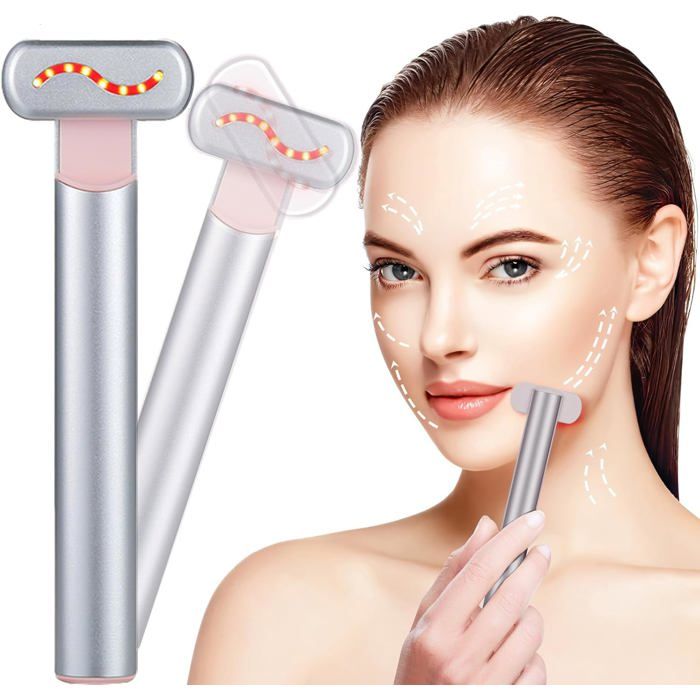 Appareil facial 4 en 1 avec thérapie par lumière rouge – nettoyeur de pores outil à micro-courant – Rechargeable par USBArgent
