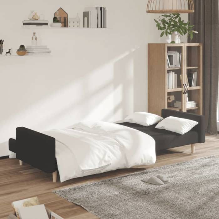 Antitaches Canapé-lit 2 places Scandinave - LEMONTREE - pour salon - Sofa réversible - noir tissu Size globales:220x84 5x69cm 408516