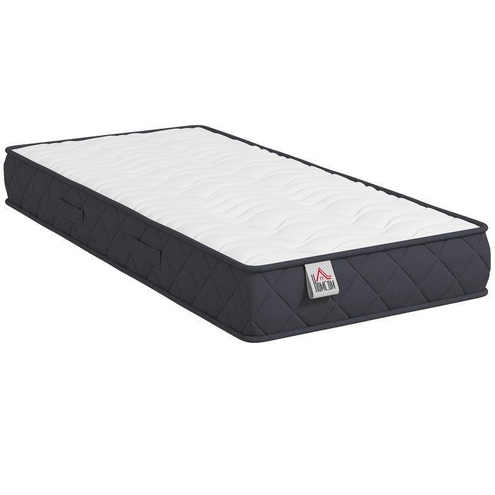 Matelas - HOMCOM - 90x190cm - fermeté moyenne - mousse découpée en vagues bords renforcés - mousse à mémoire de forme - blanc gris Matelas - HOMCOM - 90x190cm - fermeté moyenne - mousse découpée en vagues bords renforcés - mousse à mémoire de forme - blanc gris