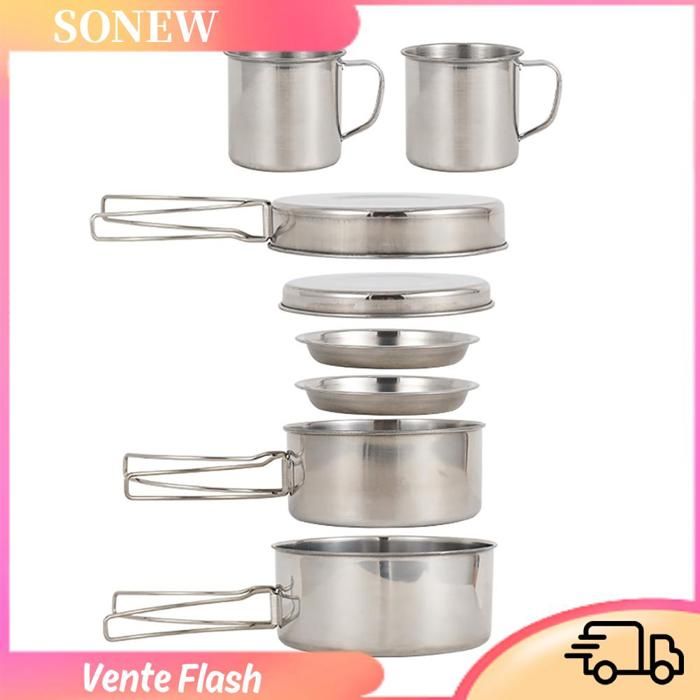 Sonew ensemble de casseroles et poêles de camping Batterie de cuisine de Camping Kit de sport materiel Ensemble de 8 pièces