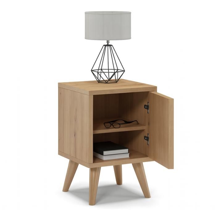 Table de chevet scandinave Oslo 30x30x45 cm porte réversible gauche/droite finition chêne meuble compact