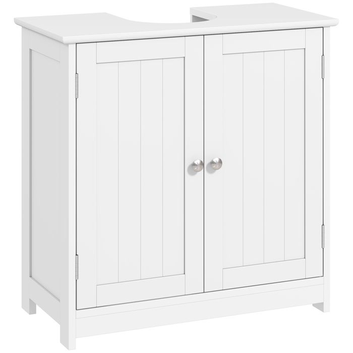 Meuble Sous Lavabo 2 Portes avec Etagere - Meuble de Salle de Bain sur Pieds Contemporain - Blanc 60 cm - 60 x 30 x 60 cm