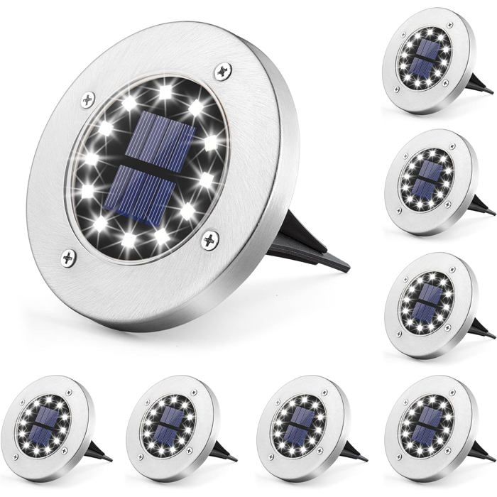 Lampes solaires de sol pour jardins extérieurs 12 lampes solaires LED pour chemins étanches IP44 lot de 8.