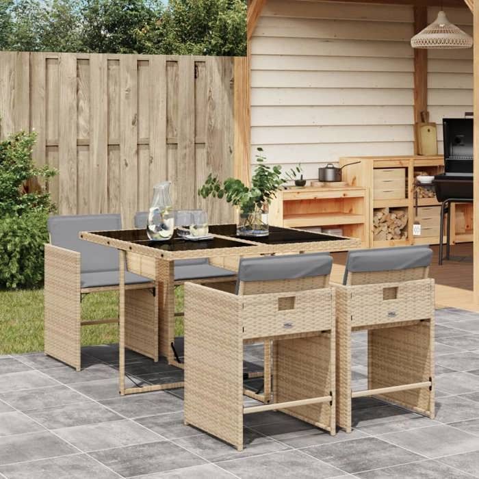 VIDAXL Ensemble Table avec chaises jardin coussins - (5 pcs) - ANTI-UV - mélange beige rotin 110x106x73 cm M6362