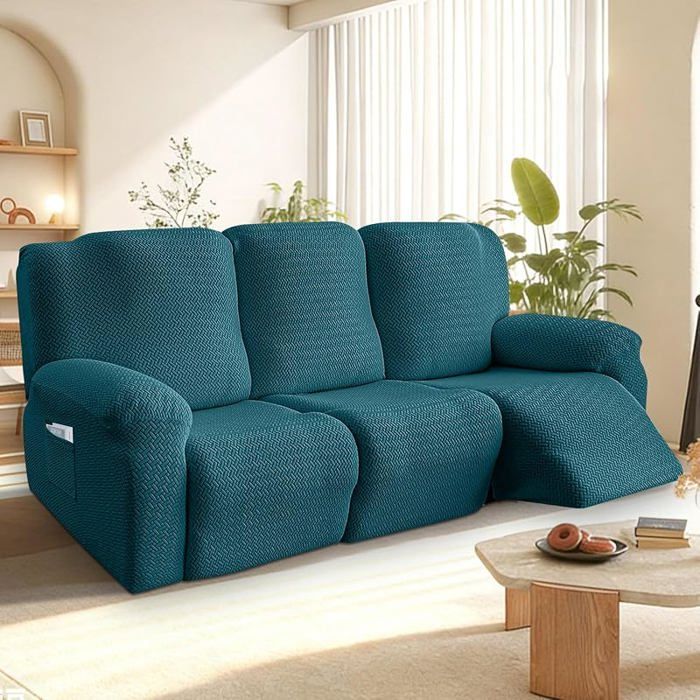 Lot de 8 Housses de Fauteuil de Relaxation 3 Place - Extensible - avec Poches - pour Fauteuil Ensemble de 8 pièces 3 siège
