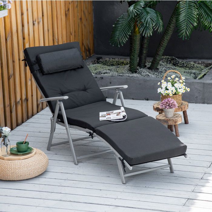 Bain de soleil pliable avec dossier réglable 7 positions et coussin en métal textilène noir 137 × 63 5 × 100 5 cm