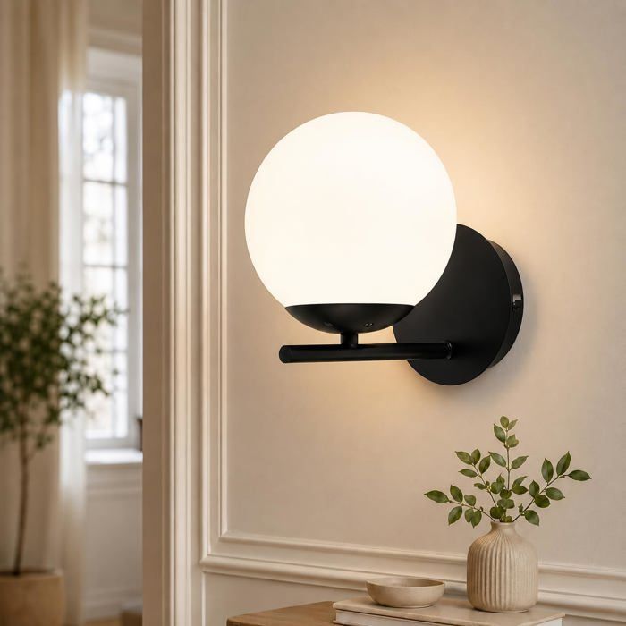 ZMH Wall Light Black Interior - E27 Metal Modern Design Glass Lamp Vintage Bathroom Bed Hallway Lamp for Living Room Bedroom