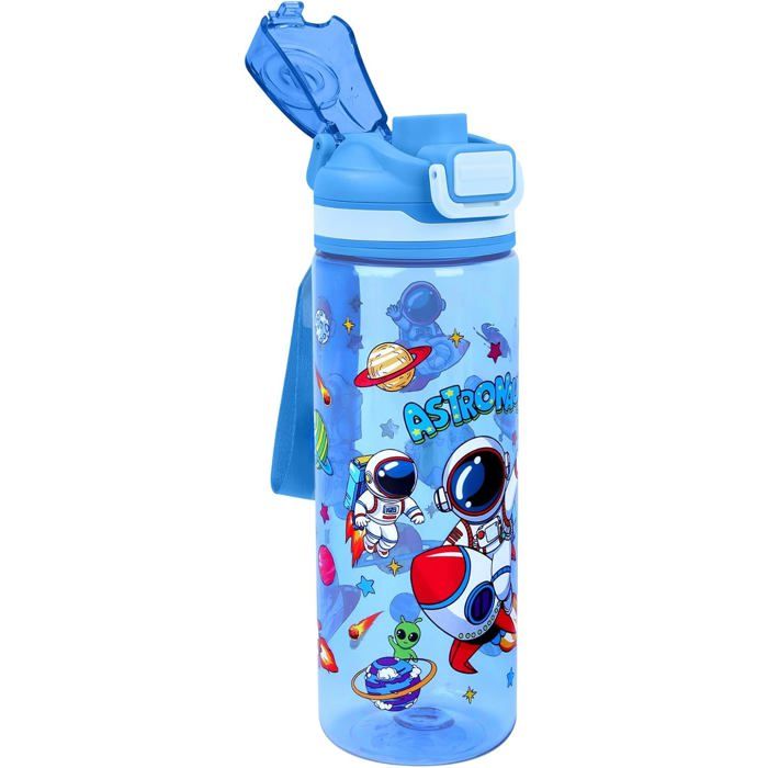 Gourde Enfant Anti-Fuite 650ml Gourde Maternelle Sans BPA Bleu