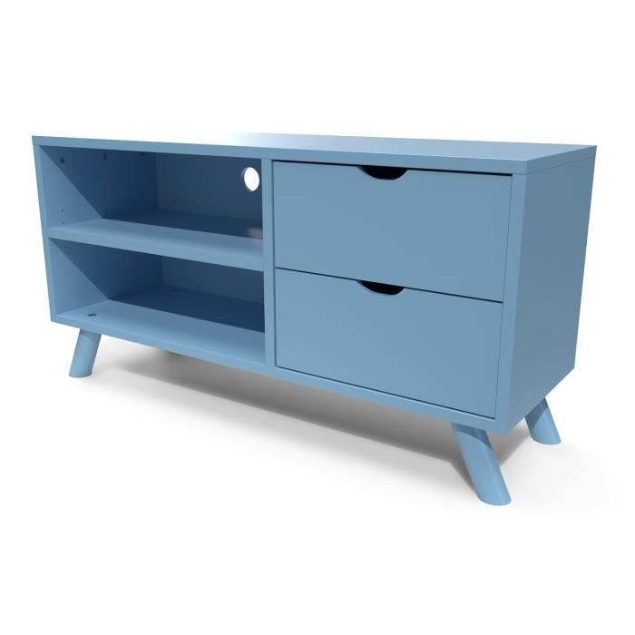 meuble tv scandinave viking bois - abc meubles - 2 tiroirs - bleu pastel