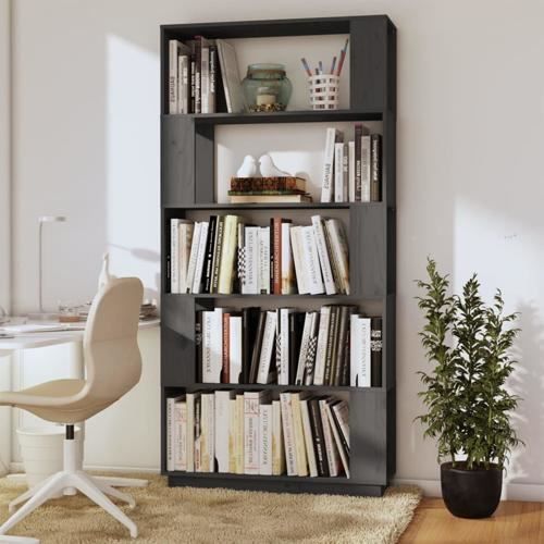bibliothèque en bois à 5 niveaux-pour chambre ou salon-80 x 25 x 163,5 cm-gris