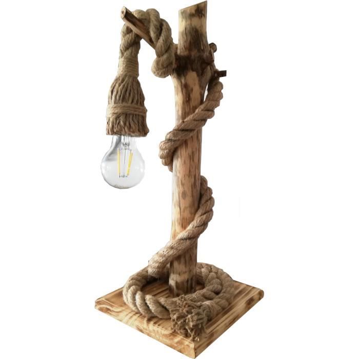 Solenzo - Lampe de table en bois flotté naturel - style rustique