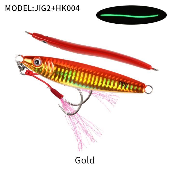 Glod avec crochet-60g-Obsession Leurre Métallique pour Pêche en Mer,  Phosphorescent en Forme de S, Appât Arti
