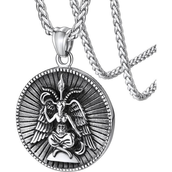Grand Pendentif Satanique Baphomet en acier inoxydable version antique