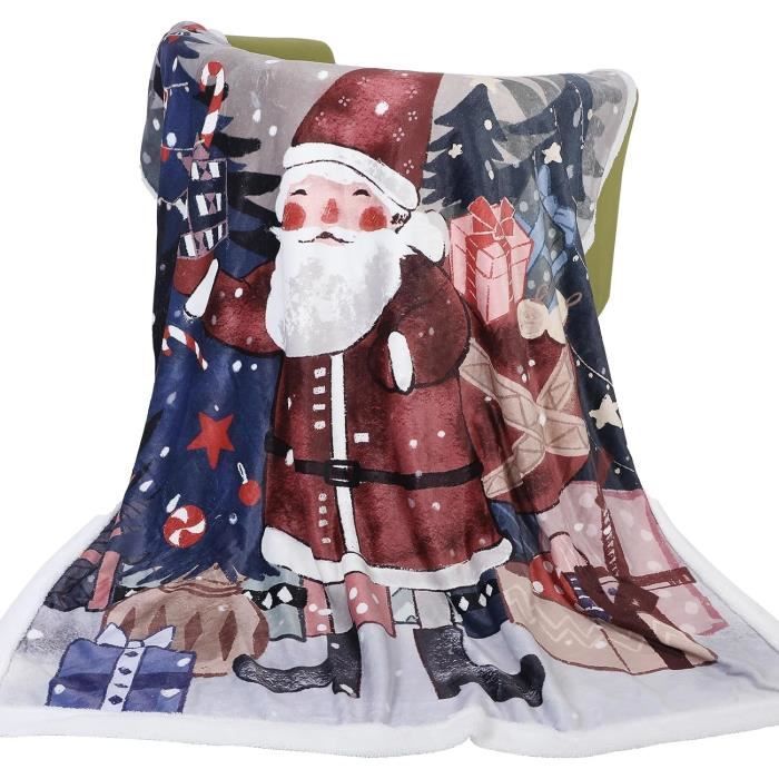 Plaid Polaire Noël 130x150 Cm Motif Père Noël - Couverture Douce Pour Canapé, Lit 1 Personne, Décoration De Saison - 7