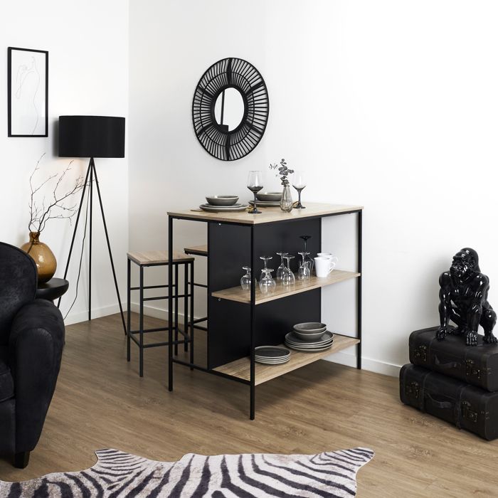 Table Ilot - Home Deco Factory - Loka - 2 Tabourets - Ergonomiques - Marron Et Noir