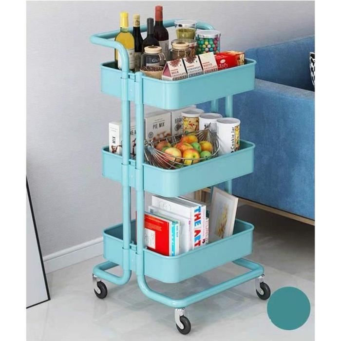 Chariot De Rangement 3 Niveaux Avec Roulettes - Plastique ABS - 43x36x86cm - Pour Maison/Bureau