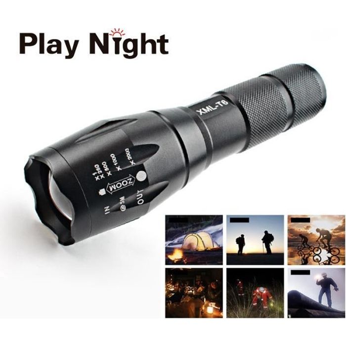 lampe torche led puissante 10000 lumens. xml-t6led  lampe militaire.5 modes + zoom waterproof + batteries 18650 + 1 chargeur