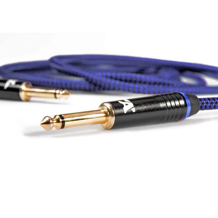 Câble de guitare 6 m Bleu Silencieux pour guitare électrique et basse