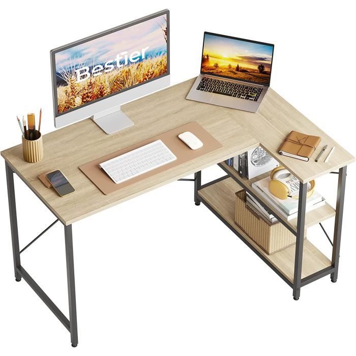 Petit bureau d'angle réversible en forme de L avec étagères - 120 cm -  Table d'écriture avec étagère - Pour bureau à domicile,[48] - Cdiscount  Maison