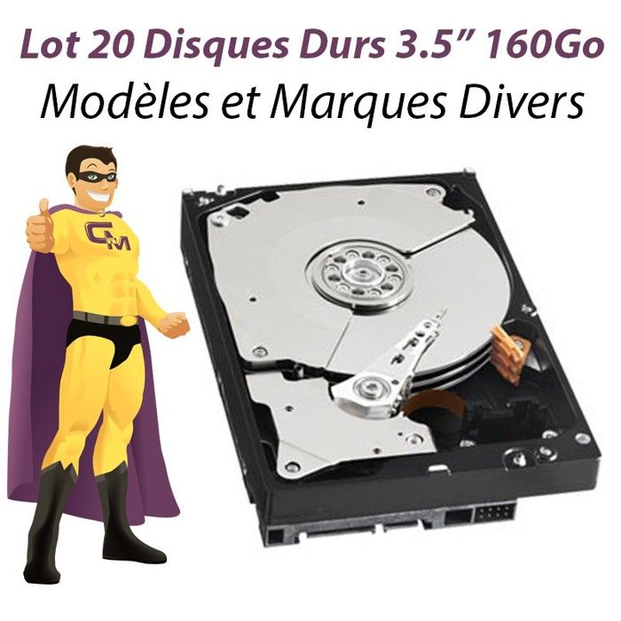 N.C. Lot X20 Disque Dur 3.5 160Go Sata Western Digital Hitachi Samsung Seagate