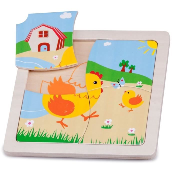 Puzzle bois bébé Puzzle bebe 1 an 18 mois + 4 pièces Poule