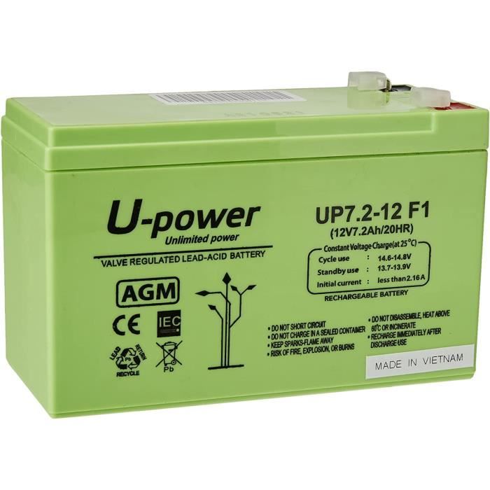 Batterie De Voiture - U-Power Plomo Agm 72 Ah 12 Faston F1 48