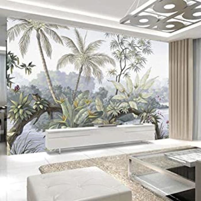 Papier Peint Panoramique Jungle Soie, 250x175cm, Poster Mural 3D pour Salon  Chambre Décoration Murale, Forêt Bambou Palmier Quitte - Cdiscount Bricolage