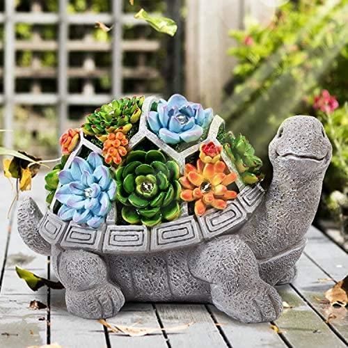 Statue Jardin,Exterieur Ornement de Tortue Figurines avec Lampes