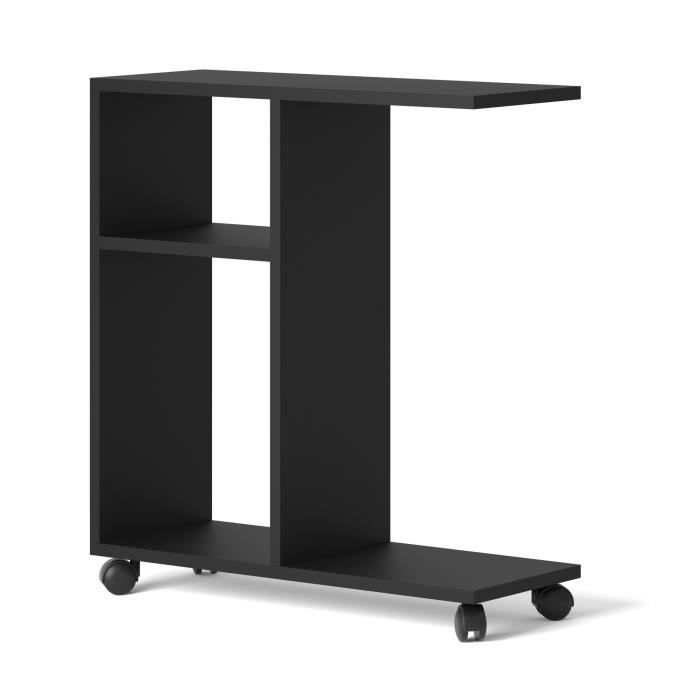 Table basse TRASCO 1 organiseur à roulettes 60 cm noir mat