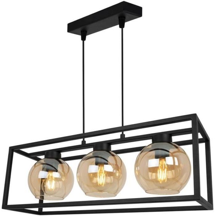Suspension végétale cage noire moderne avec abat-jour en verre