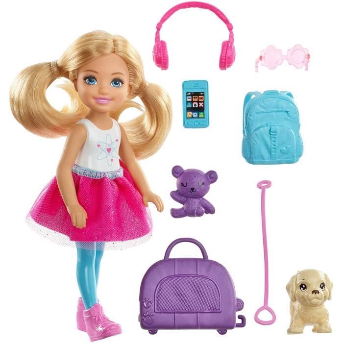 Barbie Voyage mini-poupée ​Chelsea blonde, avec un chien, sac de voyage et  accessoires, jouet pour enfant, FWV20 - Cdiscount Jeux - Jouets