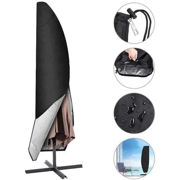 Housse De Parasol Déporté Imperméable | Pour Parasol 2 à 4 M, Tissu Oxford 210D | Protection Pluie, Vent, UV - Noir