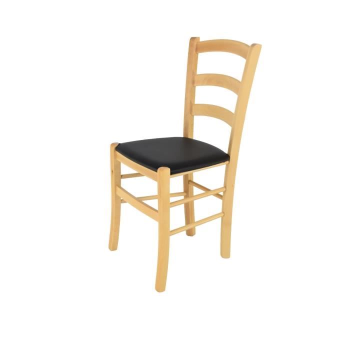 Tommychairs - Chaise cuisine VENICE structure en bois de hêtre peindré en couleur naturelle assise en cuir artificiel noir