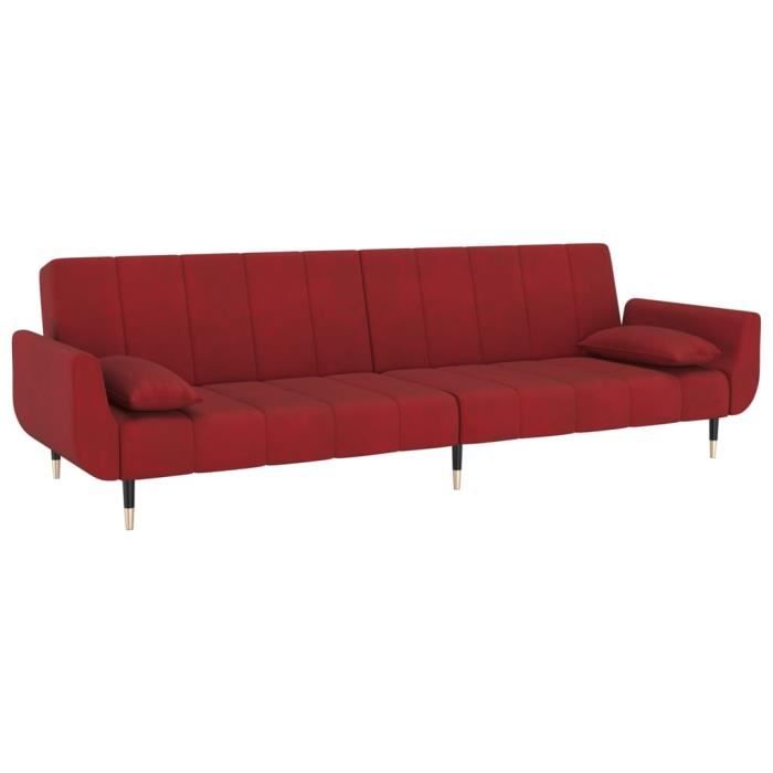 BONNE - Canapé-lit Canapé convertible à 2 places et deux oreillers Rouge bordeaux Velours 114594