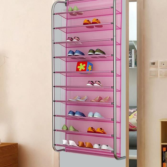 Organisateur De Chaussures Suspendu Sur Porte - 10 Niveaux, Grande Capacité Jusqu'à 20 Paires, Avec Crochets Métalliques