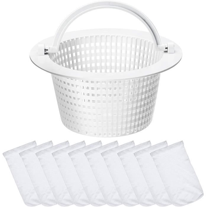 Panier de Skimmer - Standard - Blanc - 10 Chaussettes Filtrantes - Résine Plastique Durable