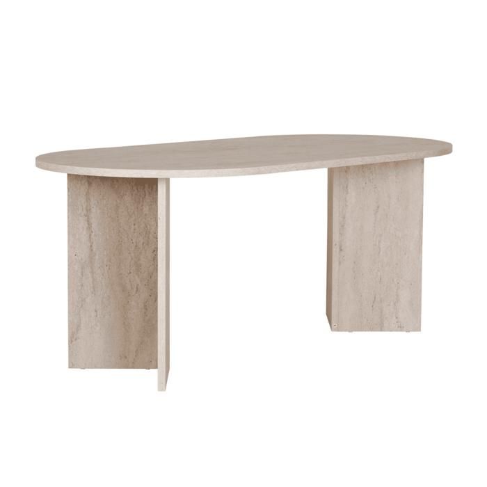 CALICOSY - Table à manger avec bords arrondis L180 cm - SABLE - Travertin