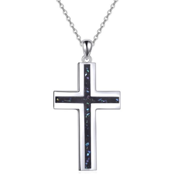 Collier Avec Pendentif Croix En Argent Sterling 925 Pour Femme - Chaîne Acier Inoxydable, Pendentif 35,5x23,5 Mm, Boîte Cadeau Incluse