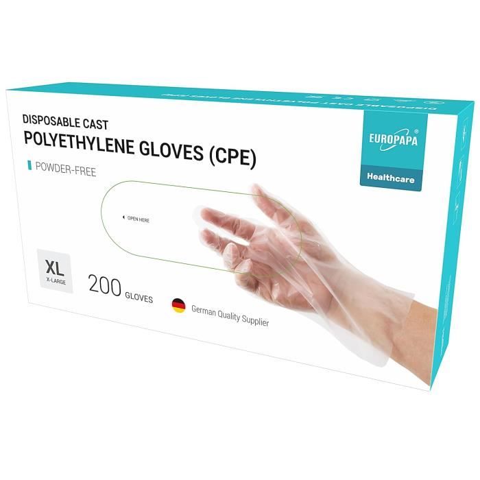 Gants Jetables EUROPAPA CPE - 100 Pièces Sans Latex, Tailles XL, Transparents