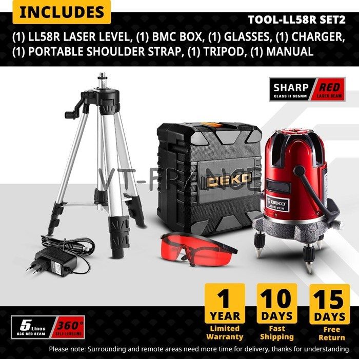 Niveau Laser Rotatif Auto-nivelant – Ligne Rouge Croisée – Horizontal Et Vertical – Vert