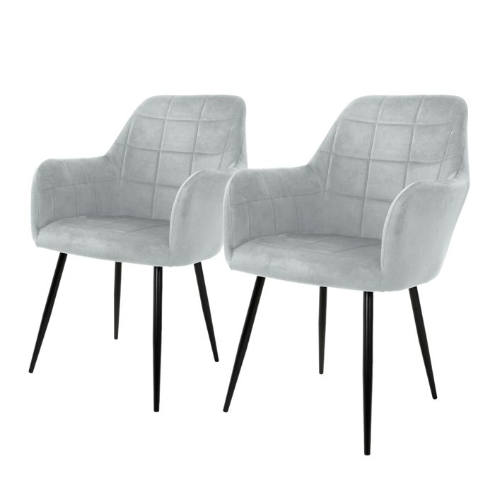 ECD Germany Lot de 2 Chaises de Salle à Manger Cuisine Salon Séjour - Gris - Assise Siège Rembourrée en Velours Structure en Métal ECD Germany Lot de 2 Chaises de Salle à Manger Cuisine Salon Séjour - Gris - Assise Siège Rembourrée en Velours Structure en Métal
