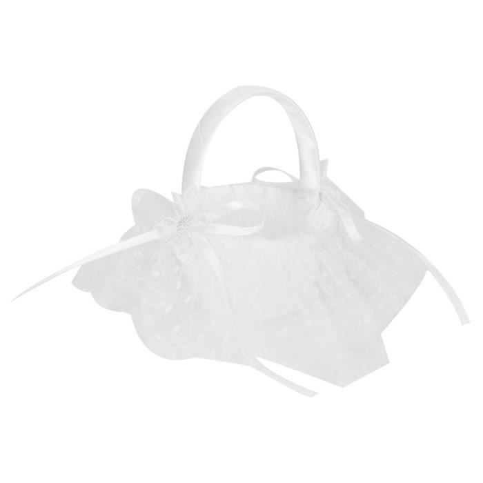 Panier Fleur Fille Mariage Perles Nœud Petit Panier Tissé Pour Demoiselle D'honneur Ou Fille De Fleurs - En Bambou Naturel, Avec Poignée Perles Et Nœud, Tailles S Et L Panier Demoiselle D'honneur